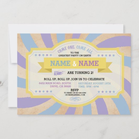 Circus Twins Verjaardagsfeest Blauw Carnaval Uitno Kaart (Voorkant)