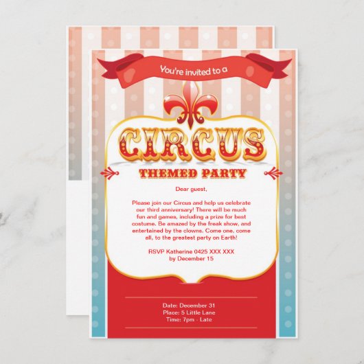 Circus Uitnodiging (Voorkant / Achterkant)