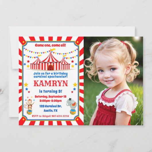 Circus uitnodiging, Carnaval verjaardag Kaart (Voorkant)