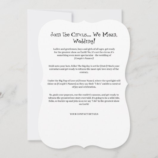 Circus van Liefde: Funny Wedding Invitation Sjablo Kaart (Voorkant)