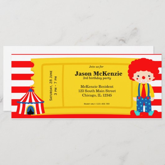 Circus-verjaarbiljet Kaart (Voorkant / Achterkant)