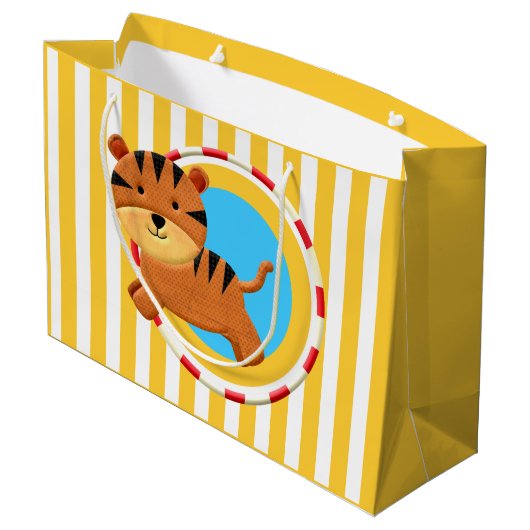 Circus verjaardag kinder cartoon tijgerstrepen groot cadeauzakje (Achterkant Gekanteld)