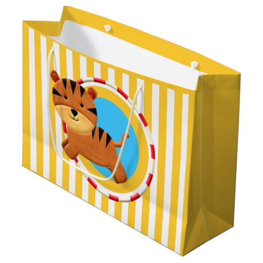 Circus verjaardag kinder cartoon tijgerstrepen groot cadeauzakje (Voorkant Gekanteld)
