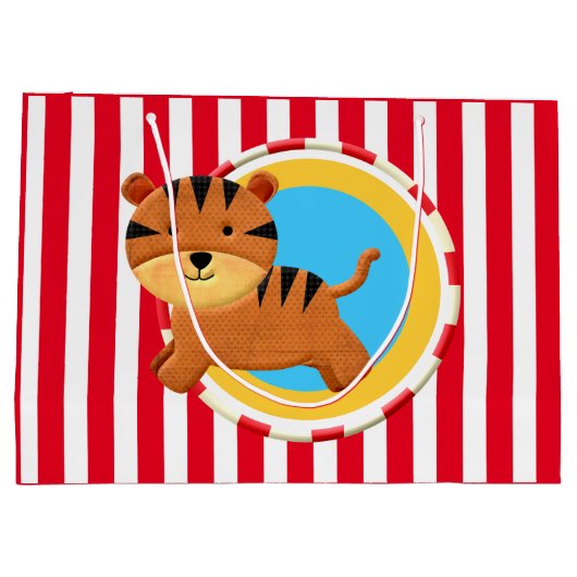 Circus verjaardag kinder cartoon tijgerstrepen groot cadeauzakje (Achterkant)