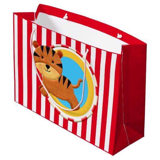 Circus verjaardag kinder cartoon tijgerstrepen groot cadeauzakje (Achterkant Gekanteld)