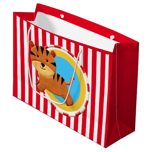 Circus verjaardag kinder cartoon tijgerstrepen groot cadeauzakje (Voorkant Gekanteld)