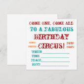  Circus-verjaardag Uitnodiging (Voorkant / Achterkant)
