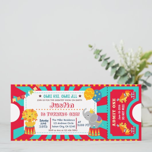 Circus Verjaardag uitnodiging (Staand voorkant)