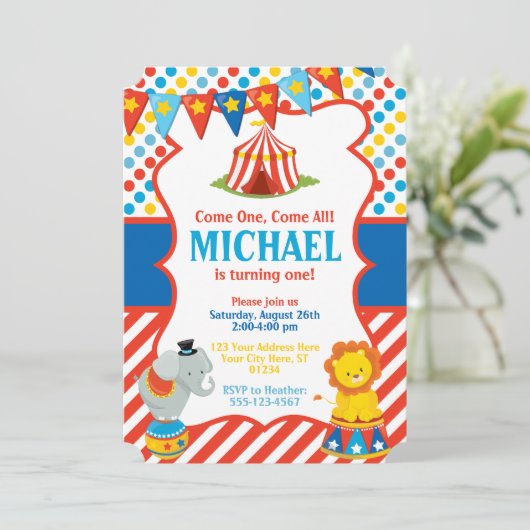 Circus Verjaardag Uitnodiging - Carnaval Thema (Staand voorkant)