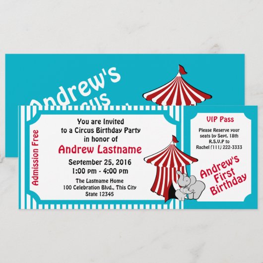 Circus Verjaardags Pas Kaart (Voorkant / Achterkant)