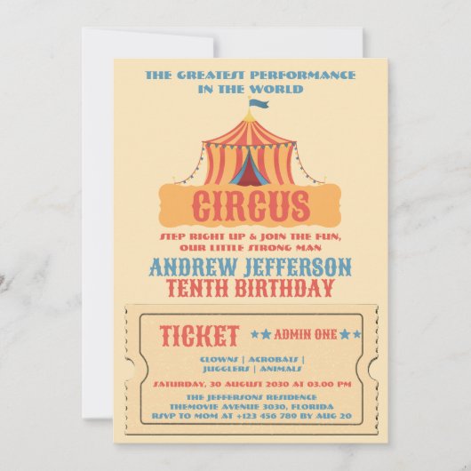 Circus verjaardagscarnaval kaart (Voorkant)