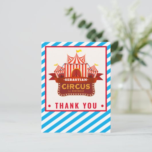 Circus verjaardagsfeest bedankt je kaart (Staand voorkant)