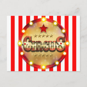Circus verjaardagsfeest evenement rood wit goud ge aankondigingskaart