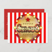 Circus Verjaardagsfeest Evenement Rood Wit Goud Ge Aankondigingskaart (Voorkant / Achterkant)
