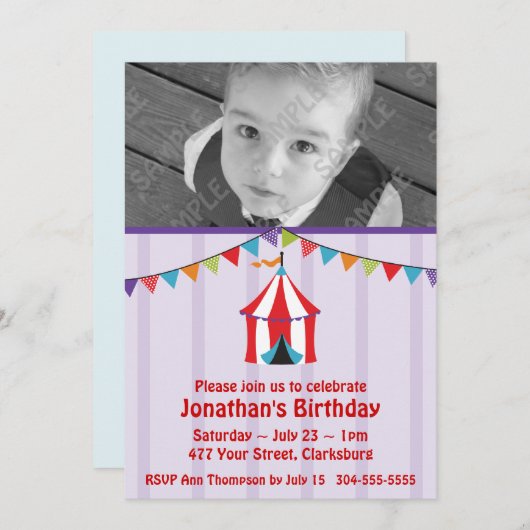 Circus verjaardagsfeest foto sjabloon kaart (Voorkant / Achterkant)