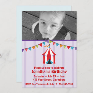 Circus verjaardagsfeest foto sjabloon kaart