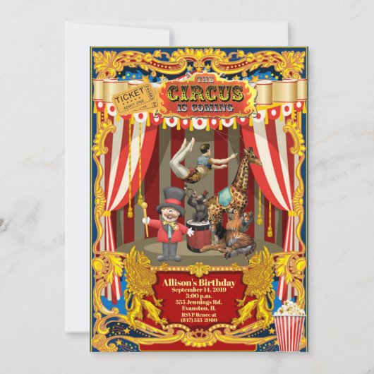 circus verjaardagsfeest uitnodiging (Voorkant)