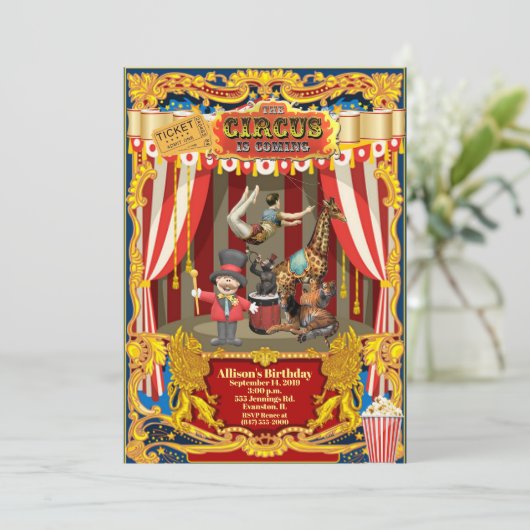 circus verjaardagsfeest uitnodiging (Staand voorkant)