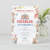 Circus verjaardagsfeest uitnodiging carnaval thema (Staand voorkant)