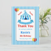 Circus verjaardagsfeestje blauw bedankkaart (Staand voorkant)