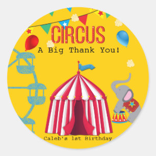 Circus verjaardagsfeestje Fun Geel Kleurrijk Ronde Sticker