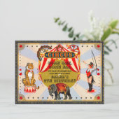 Circus verjaardagsfeestje in retro stijl kaart (Staand voorkant)