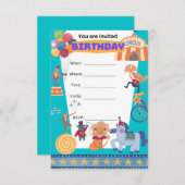 CIRCUS VERJAARDAGSFEESTJE JONGEN UITNODIGING (Voorkant / Achterkant)