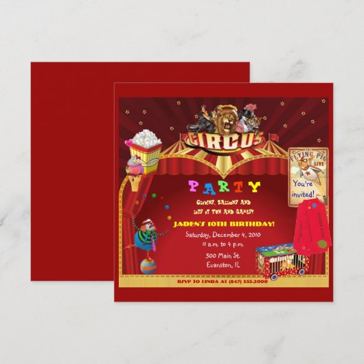 circus verjaardagsfeestje kaart (Voorkant / Achterkant)