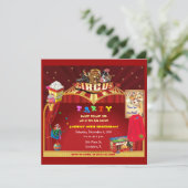 circus verjaardagsfeestje kaart (Staand voorkant)