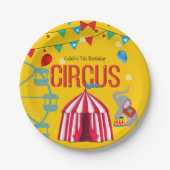 Circus Verjaardagsfeestje Leuk Geel Kleurrijk Papieren Bordje (Voorkant)