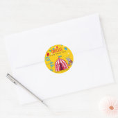 Circus Verjaardagsfeestje Leuk Geel Kleurrijk Ronde Sticker (Envelop)