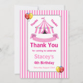 Circus Verjaardagsfeestje Roze Bedankkaart (Voorkant)