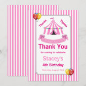 Circus Verjaardagsfeestje Roze Bedankkaart (Voorkant / Achterkant)