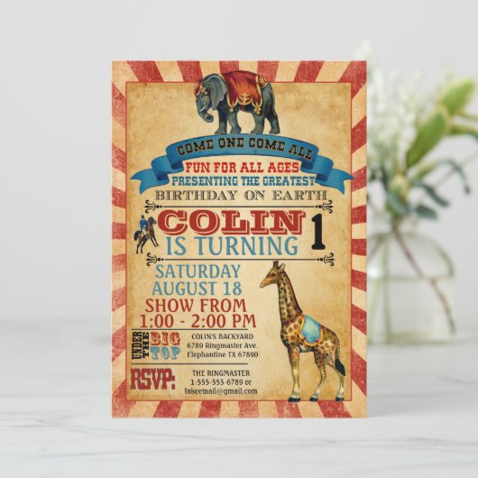  Circus Verjaardagsfeestuitnodiging Kaart (Staand voorkant)