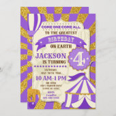 Circus verjaardagsuitnodiging Carnaval Paars Goud Kaart (Voorkant / Achterkant)