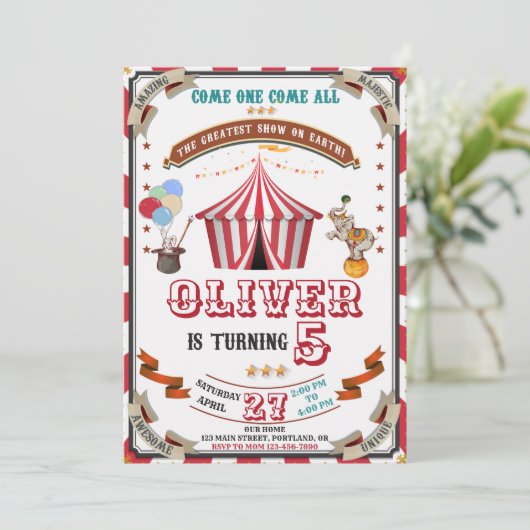 Circus verjaardagsuitnodiging  Carnival kinderen Kaart (Staand voorkant)