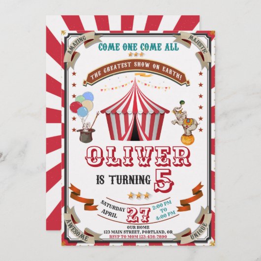 Circus verjaardagsuitnodiging  Carnival kinderen Kaart (Voorkant / Achterkant)