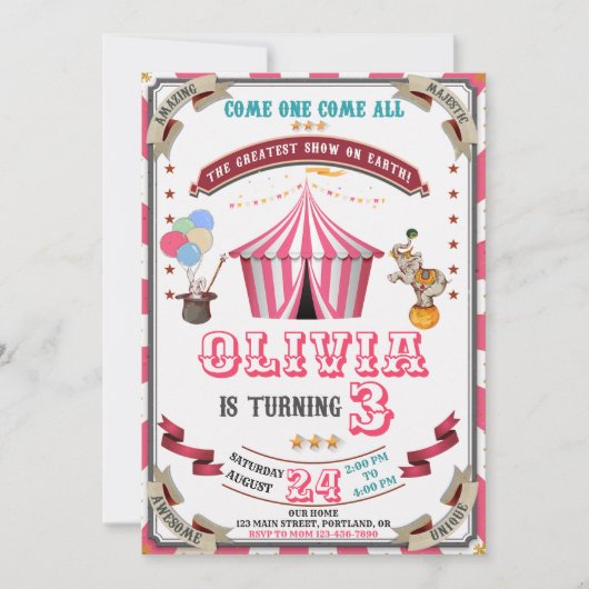 Circus verjaardagsuitnodiging  Carnival kinderen Kaart (Voorkant)