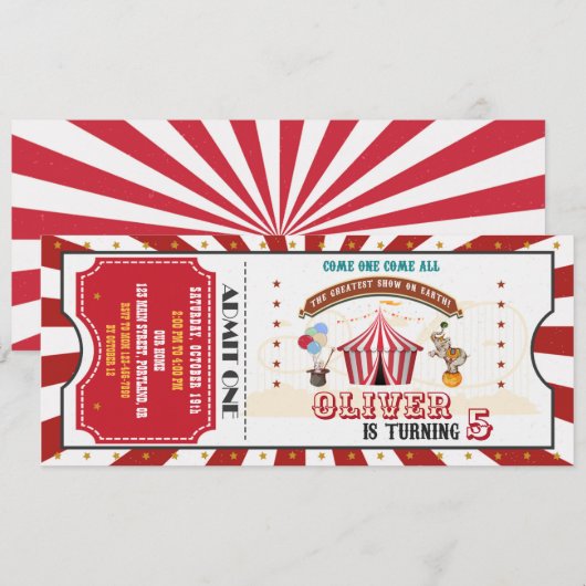 Circus verjaardagsuitnodiging  Carnival ticket Kaart (Voorkant / Achterkant)