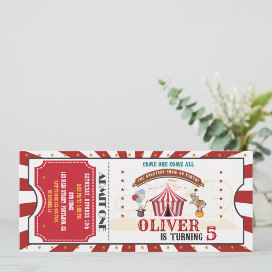 Circus verjaardagsuitnodiging  Carnival ticket Kaart (Staand voorkant)