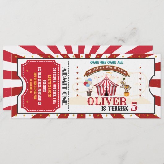 Circus verjaardagsuitnodiging  Carnival ticket Kaart (Voorkant / Achterkant)