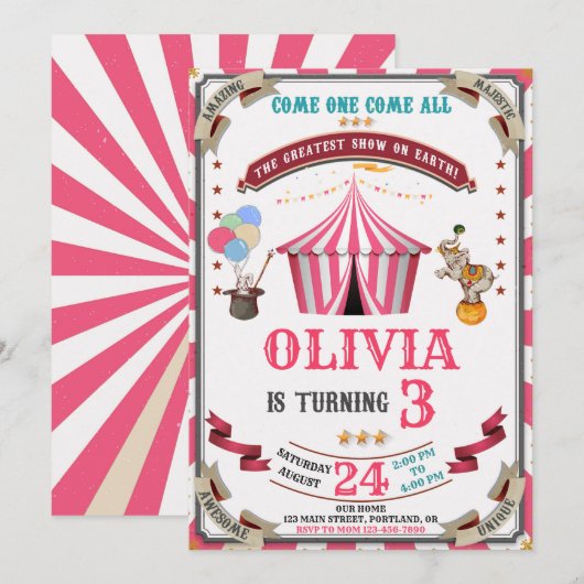 Circus verjaardagsuitnodiging  Festival kinder Kaart (Voorkant / Achterkant)