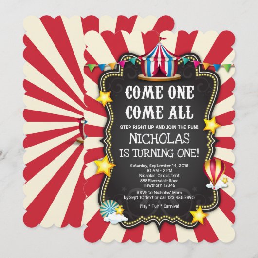 Circus Verjaardagsuitnodiging Kaart (Voorkant / Achterkant)