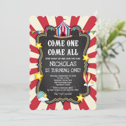 Circus Verjaardagsuitnodiging Kaart (Staand voorkant)