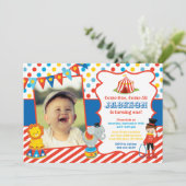Circus verjaardagsuitnodiging met foto kaart (Staand voorkant)
