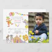 Circus verjaardagsuitnodiging met foto kaart (Voorkant / Achterkant)