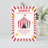 Circus verjaardagsuitnodiging | Rode kermis tent  Kaart (Staand voorkant)