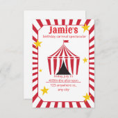 Circus verjaardagsuitnodiging | Rode kermis tent  Kaart (Voorkant / Achterkant)