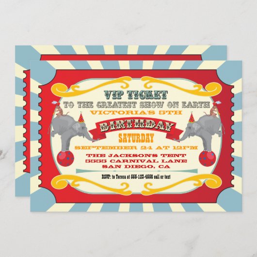 Circus VIP-ticket verjaardagsfeestje Kaart (Voorkant / Achterkant)
