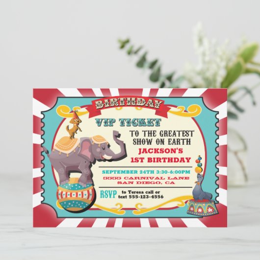 Circus VIP-ticket verjaardagsfeestje Kaart (Staand voorkant)